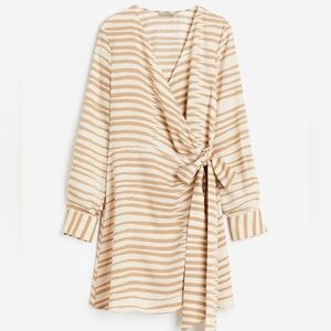 H&M wrap beige striped dress nwt